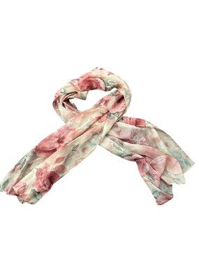 Floral Chiffon Scarf Pink Green One Size Lightweight Neck Wrap Bohemian